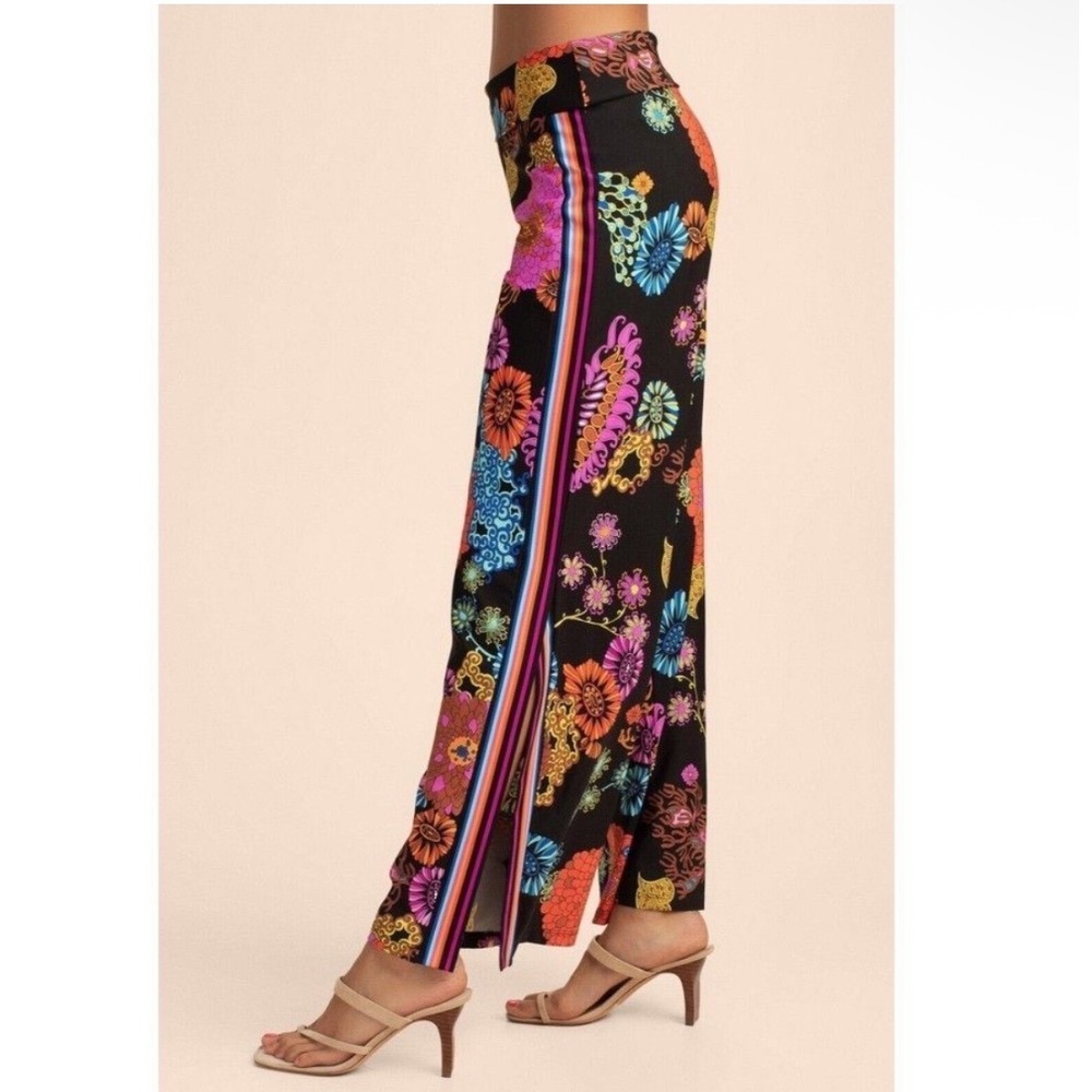Trina Turk Cover-Up Pants Women Medium Black Electric Reef Floral Retro NWT - Picture 2 of 13